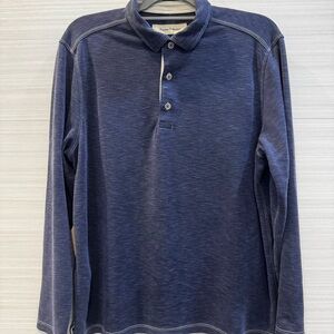 Tommy Bahama Navy Long Sleeve Polo Shirt Soft Tencel Modal size Medium